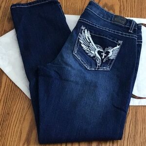Love Indigo Embroidered Stretch Blue Jeans Straight Leg Sz. 10